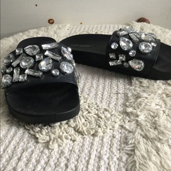 Cape Robbin Black and Silver Embellished Slippers - Picture 2 of 7
